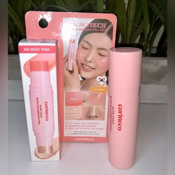 BNIB Coringco Kbeauty Glow Touch Blush & Illuminator Stick - Rosy Pink - Picture 11 of 12